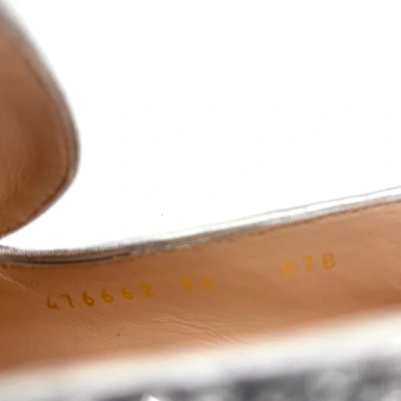 Gucci Web Stripe GG Peyton Silver Glitter Square Toe Platform Heeled Loafers 36 - Picture 10 of 10